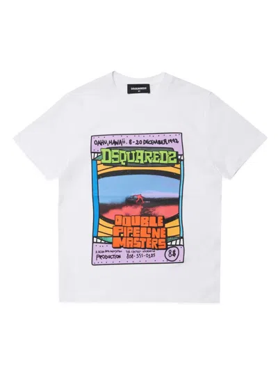Dsquared2 Kids' Graphic-print Cotton T-shirt In 白色