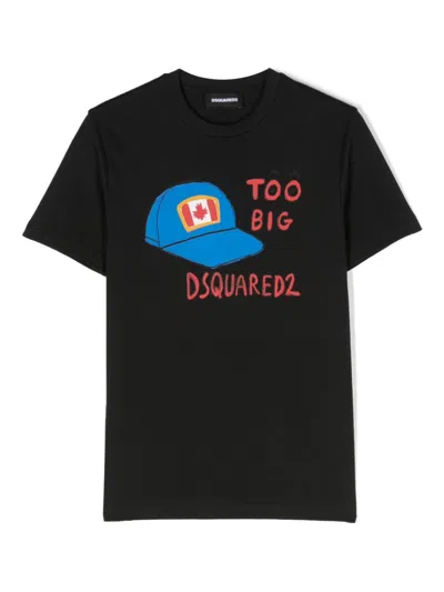 Dsquared2 Kids' Graphic-print Cotton T-shirt In Schwarz