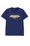 Dsquared2 Blue Crewneck T-shirt With Logo Print On The Front In Blue