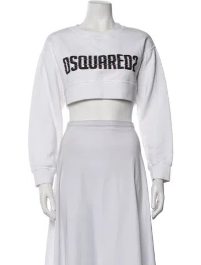Pre-owned Dsquared2 Graphic Print Crew Neck Crop Top In White