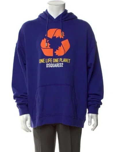 Pre-owned Dsquared2 Graphic Print Crew Neck Hoodie W/ Tags In Blue