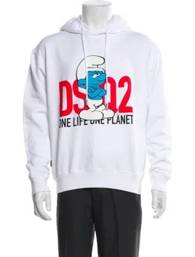 Pre-owned Dsquared2 Graphic Print Crew Neck Hoodie In White