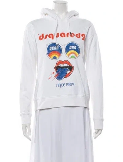 Pre-owned Dsquared2 Graphic Print Crew Neck Hoodie In White