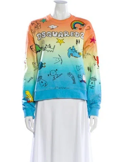 Pre-owned Dsquared2 Graphic Print Crew Neck Sweatshirt In Blue