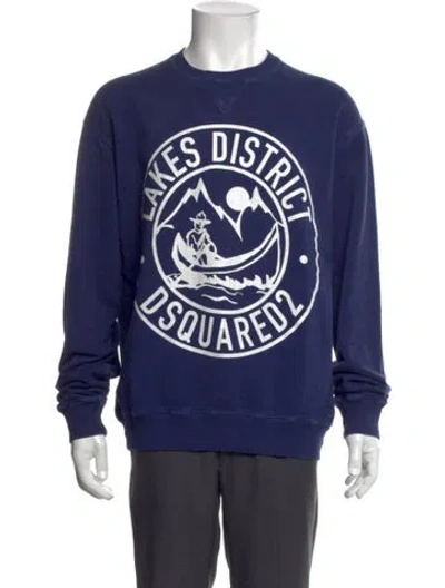 Pre-owned Dsquared2 Graphic Print Crew Neck Sweatshirt In Blue