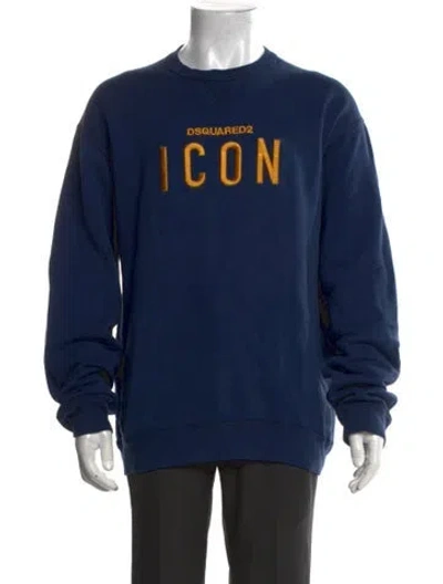 Pre-owned Dsquared2 Graphic Print Crew Neck Sweatshirt In Blue