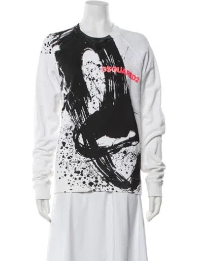 Pre-owned Dsquared2 Graphic Print Crew Neck Sweatshirt In White