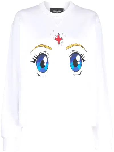 Dsquared2 Graphic-print Crew Neck Sweatshirt In White