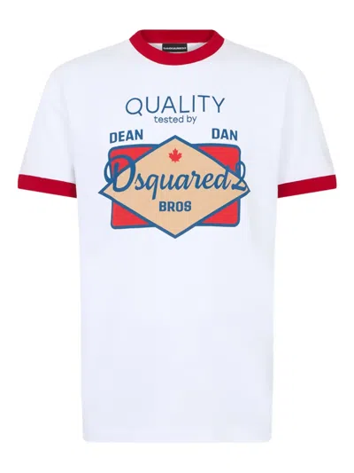 Dsquared2 Men White Crewneck T-shirt With Maxi Logo Print On The Front In Cotton Man