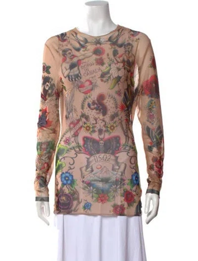 Pre-owned Dsquared2 Graphic Print Crew Neck Top In Neutrals