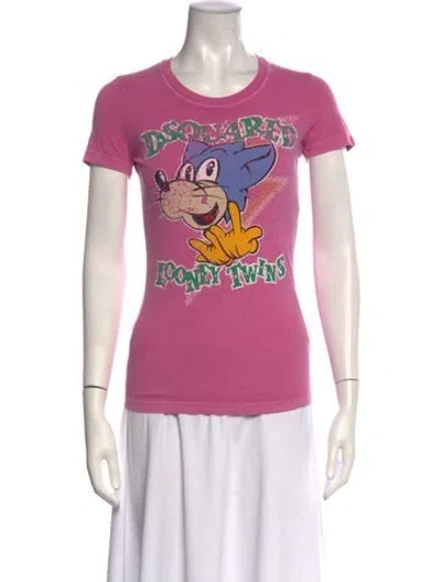 Pre-owned Dsquared2 Graphic Print Crew Neck T-shirt In Pink