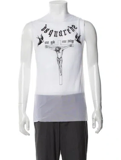 Pre-owned Dsquared2 Graphic Print Crew Neck T-shirt W/ Tags In White