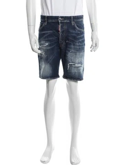 Pre-owned Dsquared2 Graphic Print Denim Shorts In Blue