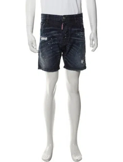 Pre-owned Dsquared2 Graphic Print Denim Shorts In Blue