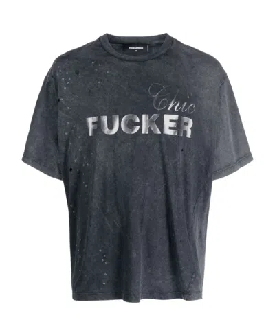 Dsquared2 Graphic-print Distressed T-shirt In Black