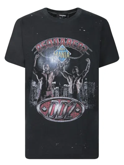 Dsquared2 Graphic Print Grey T-shirt With Vintage Urban Finish
