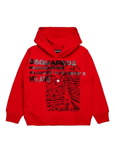 Dsquared2 Kids' Graphic-print Hooded Sweatshirt In Red