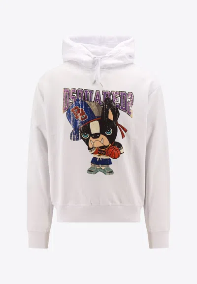 Dsquared2 Ciro Logo Printed Cotton Hoodie In Weiss