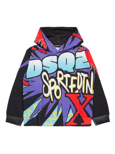 Dsquared2 Kids' Graphic Print Hoodie In Black