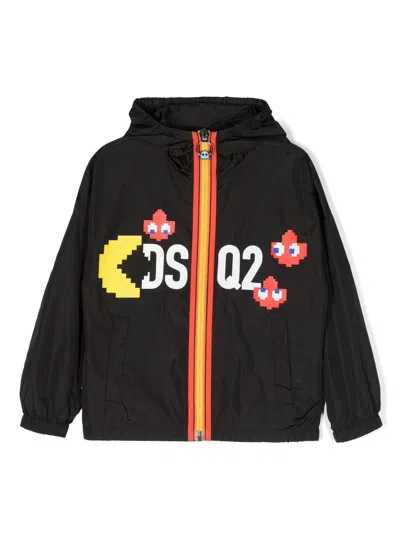 Dsquared2 Kids' Graphic-print Lightweight Hooded Jacket In Black