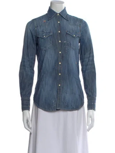 Pre-owned Dsquared2 Graphic Print Long Sleeve Button-up Top In Blue