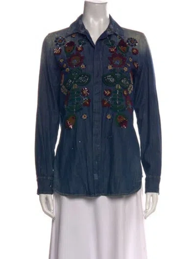 Pre-owned Dsquared2 Graphic Print Long Sleeve Button-up Top In Blue