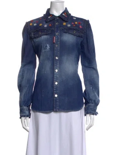 Pre-owned Dsquared2 Graphic Print Long Sleeve Button-up Top In Blue
