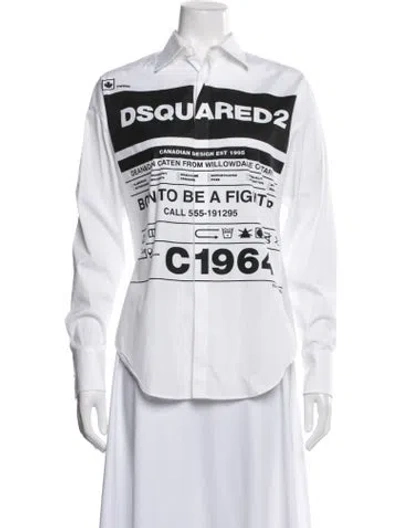 Pre-owned Dsquared2 Graphic Print Long Sleeve Button-up Top In White