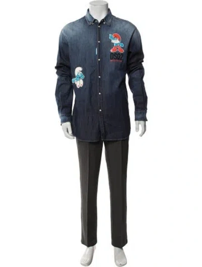 Pre-owned Dsquared2 Graphic Print Long Sleeve Denim Shirt In Blue