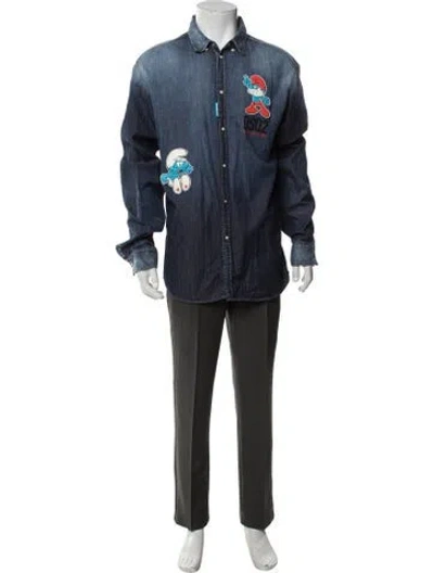 Pre-owned Dsquared2 Graphic Print Long Sleeve Denim Shirt In Blue