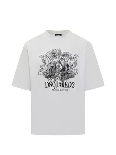 Dsquared2 Graphic Print Loose Fit Round Neck T-shirt For Men In White