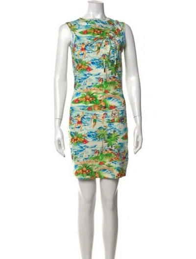 Pre-owned Dsquared2 Graphic Print Mini Dress In Blue/green