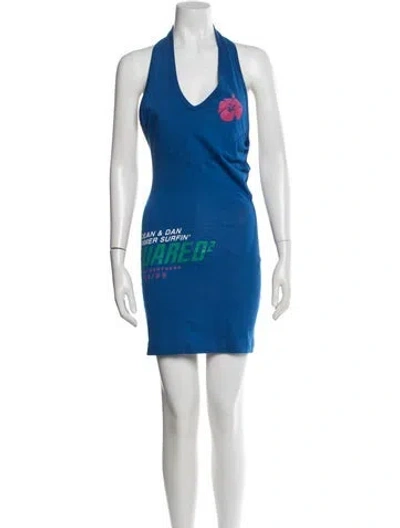 Pre-owned Dsquared2 Graphic Print Mini Dress W/ Tags In Blue