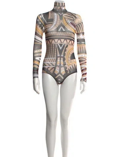 Pre-owned Dsquared2 Graphic Print Mock Neck Bodysuit In Neutral