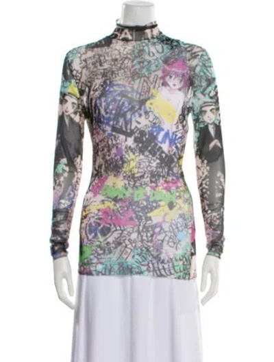 Pre-owned Dsquared2 Graphic Print Mock Neck Top W/ Tags In Neutral