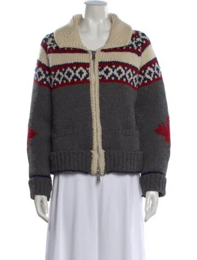 Pre-owned Dsquared2 Graphic Print Open Front Sweater In Gray