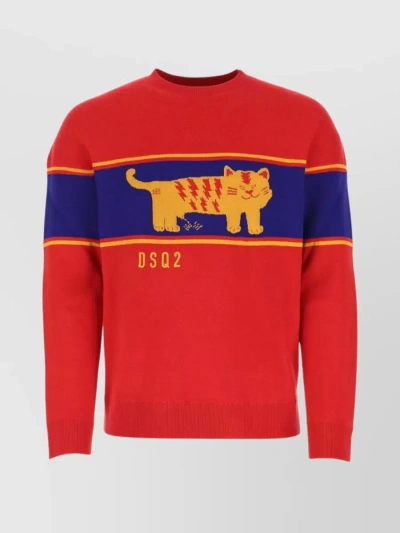 Dsquared2 Graphic Print Oversized Crewneck Sweater In Red