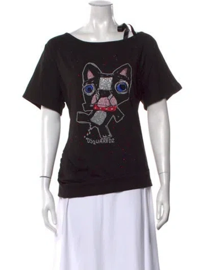 Pre-owned Dsquared2 Graphic Print Scoop Neck T-shirt In Black