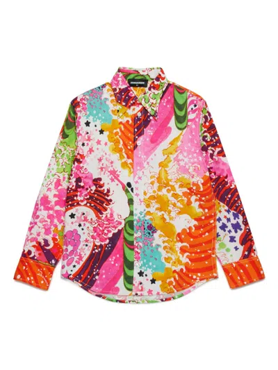Dsquared2 Kids' Graphic-print Shirt In Orange
