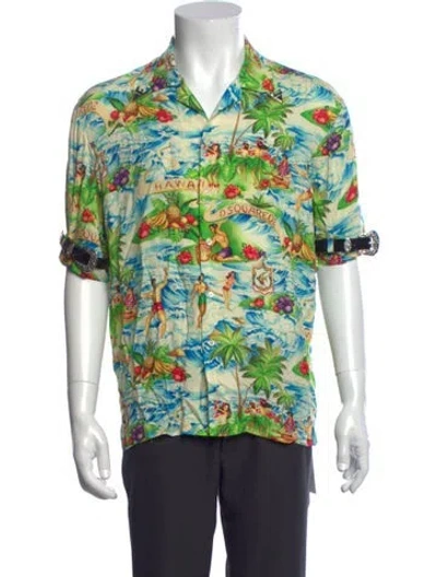 Pre-owned Dsquared2 Graphic Print Short Sleeve Shirt In Green