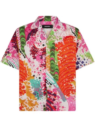 Dsquared2 Graphic-print Short-sleeve Shirt In Pink