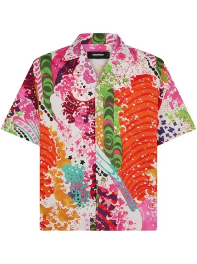 Dsquared2 Graphic-print Short-sleeve Shirt In Mix Colours