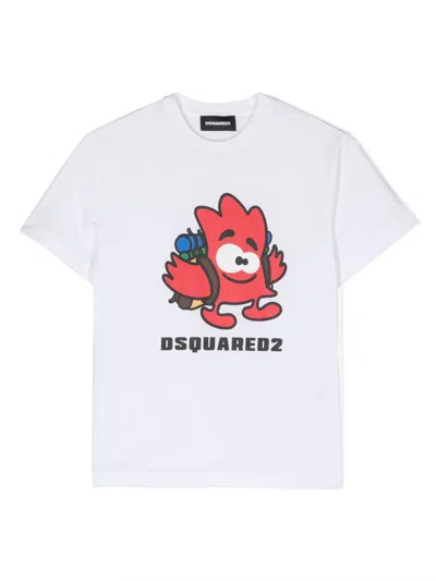 Dsquared2 Kids' Graphic-print Short-sleeve T-shirt In White