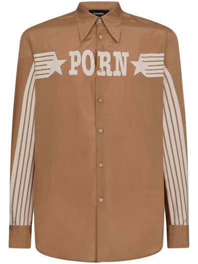Dsquared2 Graphic-print Silk Shirt In Brown