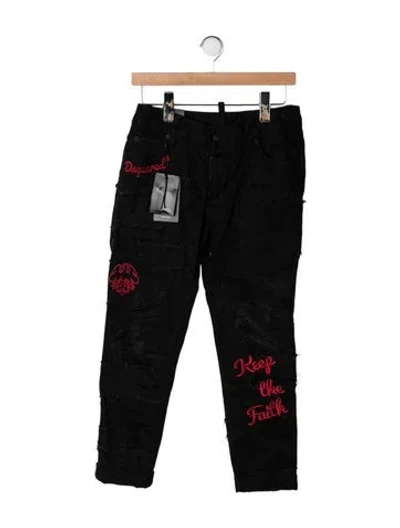 Pre-owned Dsquared2 Graphic Print Skinny Leg Pants In Black