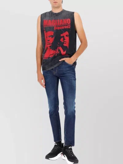 DSQUARED2 GRAPHIC PRINT SLEEVELESS CREW NECK T-SHIRT