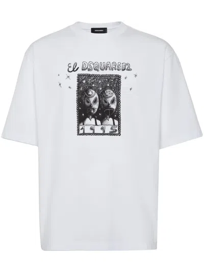 Dsquared2 Short Sleeve Crewneck T-shirt With Bold Graphic Print In White
