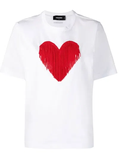 Dsquared2 Cotton T-shirt With Micro-beads Detail In White