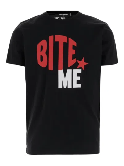 Dsquared2 Men T-shirt Whit Maxi Print In Black