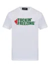 Dsquared2 White Crewneck T-shirt With Print On The Front And Logo Lettering On The Rear In Cotton Man In White